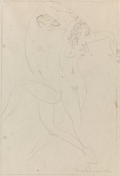 Nymf och satyr, ca 1915 (grafit på papper) av Wilhelm Hunt Diederich