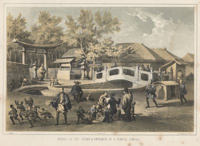 Bro av huggen sten och ingång till ett tempel, Simoda, 1855 av Wilhelm Joseph Heine