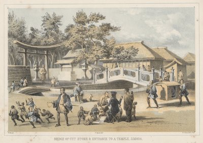 Bro av huggen sten och ingången till ett tempel, Simoda, 1855 av Wilhelm Joseph Heine