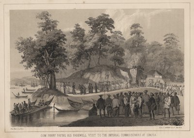 Com. Perry gör sitt avskedsbesök hos de kejserliga kommissionärerna i Simoda, 1855 av Wilhelm Joseph Heine