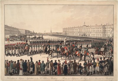 En recension av det ryska infanteriet på Palace Square i St Petersburg, 1809-1813 av Wilhelm Kobell Ritter von