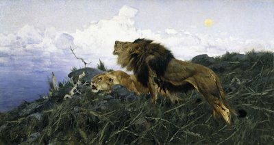 Lions i skymningen, av Wilhelm Kuhnert