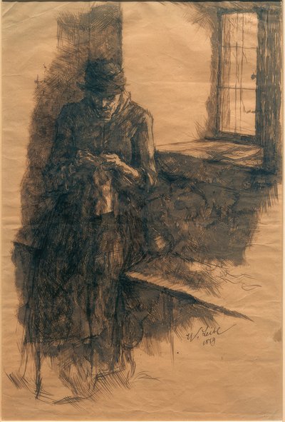Gammal bondkvinna som stickar av Wilhelm Maria Hubertus Leibl