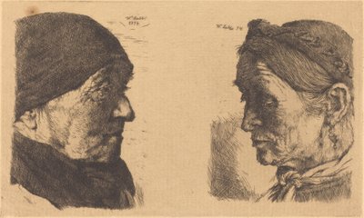 Porträtt av en gammal bondekvinna, i profil till höger, och bondkvinna med slutna ögon av Wilhelm Maria Hubertus Leibl