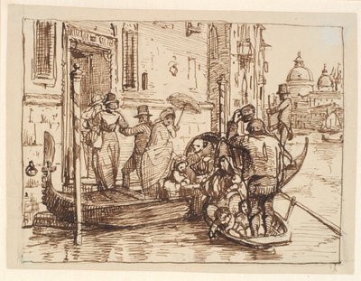 Avstigning från en gondol i Canal Grande i Venedig. I bakgrunden Santa Marie delle Salute av Wilhelm Marstrand