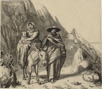 Den heliga familjen, mellan klipporna på väg till Egypten av Wilhelm Marstrand