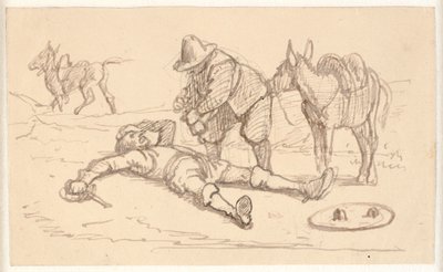 Don Quijote ligger sårad och får hjälp av Sancho av Wilhelm Marstrand