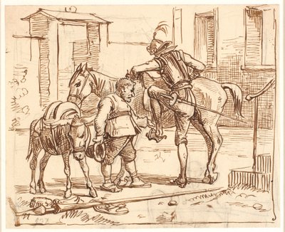 Don Quijote kliver upp på sin häst av Wilhelm Marstrand