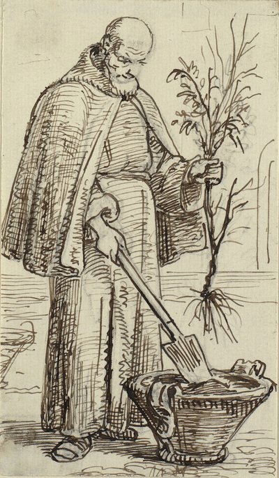 En munk planterar ett träd av Wilhelm Marstrand