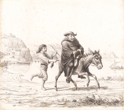 En munk som rider på en åsna följt av en italiensk pojke av Wilhelm Marstrand