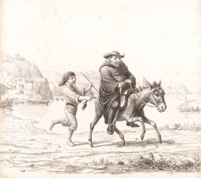 En munk som rider på en åsna följt av en italiensk pojke av Wilhelm Marstrand