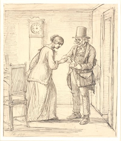 En ung dam får ett brev från brevbäraren av Wilhelm Marstrand