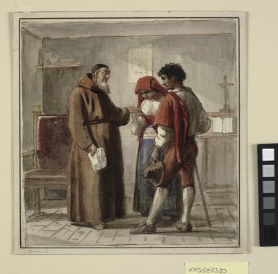Ett ungt bondepar med en munk i sin cell av Wilhelm Marstrand