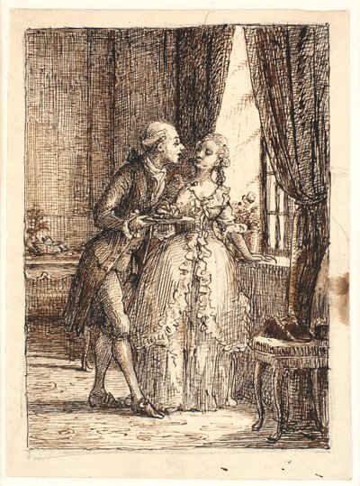 Ett ungt gift par. Kronprins Frederik (fre. 5) äter körsbär på Charlottenborg med kronprinsessan Louise av Wilhelm Marstrand