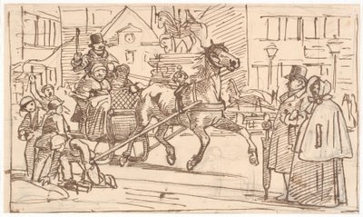Slädetur runt "Hästen" på Kongens Nytorv av Wilhelm Marstrand
