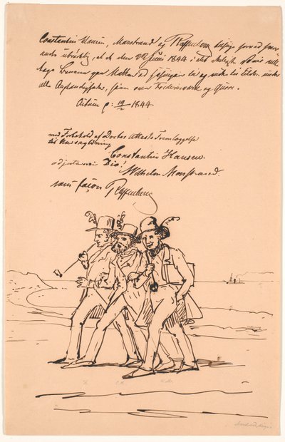Marstrand, Constantin Hansen och Raffenberg på promenad av Wilhelm Marstrand