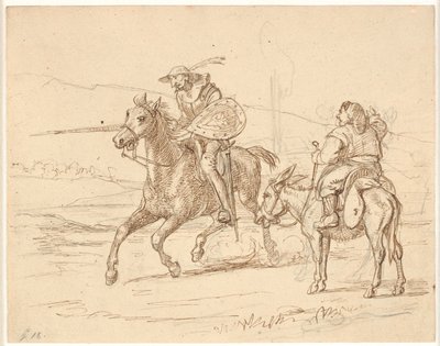 Medan Sancho tittar på attackerar Don Quijote av Wilhelm Marstrand