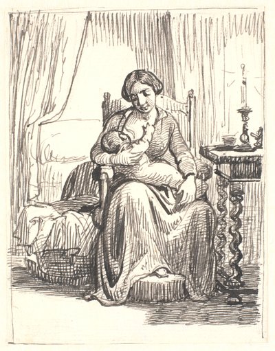 Mamma med ammande barn, t.h. tänd ljus av Wilhelm Marstrand