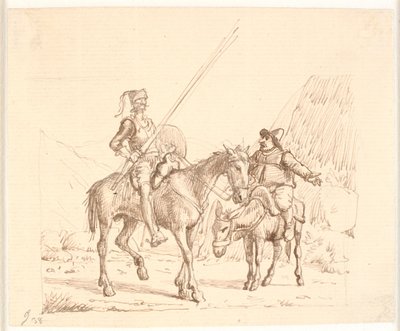 Sancho på åsnan förklarar något för Don Quijote av Wilhelm Marstrand