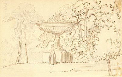 Södra trädgården med en dam vid en kolossal skål av Wilhelm Marstrand