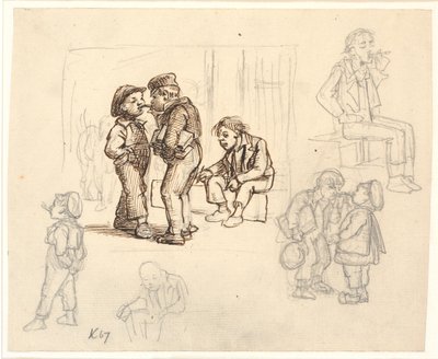 Tobakens glädjeämnen. Rökande pojkar. av Wilhelm Marstrand