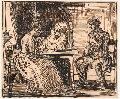 Utkast till "Image of Everyday Life" (Friarens besök) av Wilhelm Marstrand