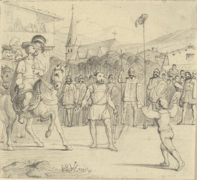 Wilhelm Tell har skjutit äpplet från sin sons huvud av Wilhelm Marstrand