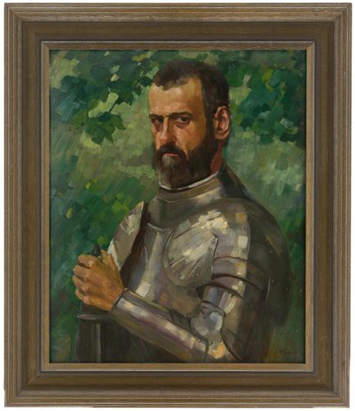 Bröstbild av en man i rustning av Wilhelm Trübner