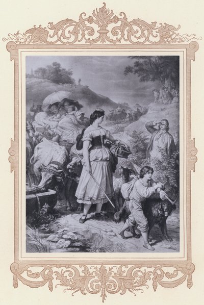 Dorothea och utvandrarna, Hermann och Dorothea (litho) av Wilhelm von (after) Kaulbach