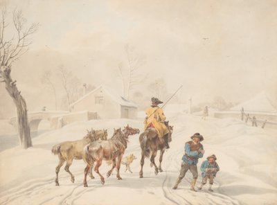 Postiljon på häst i ett vinterlandskap, ca. 1798. av Wilhelm von Kobell