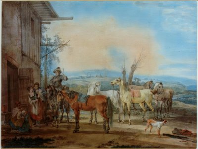 Ryttare framför en krog av Wilhelm von Kobell