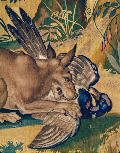 Hund som dödar en fågel (gobeläng) av Willem (after) Tons