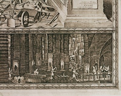 Saltgruvorna i Wieliczka nära Kraków producerade ungefär en tredjedel av de polska kungarnas inkomster ... (gravyr) av Willem (c.1597 1660) Hondius