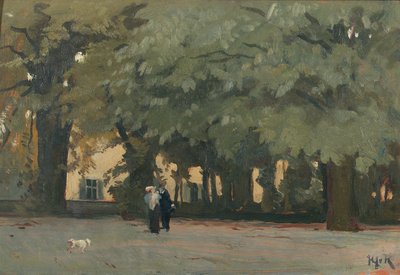 Ett par i en fyrkant (olja på panel) av Willem Adriaan van Konijnenburg