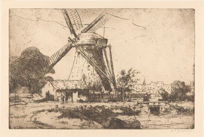 Väderkvarn nära Haag av Willem Adrianus Grondhout (signed by artist)