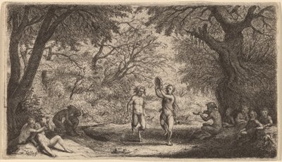 Bacchanal med ett dansande par i centrum av Willem Basse