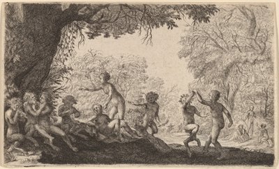 Bacchanal med ett dansande par till höger. av Willem Basse