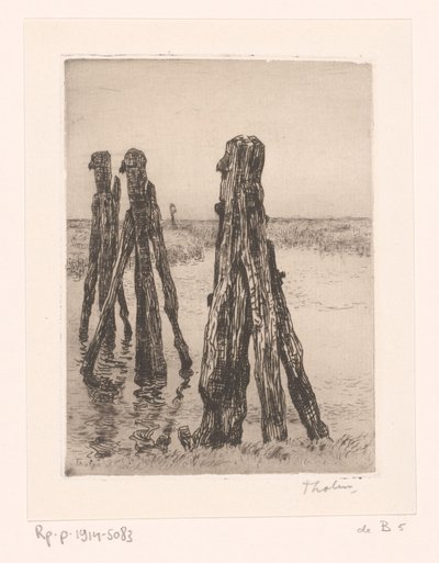 Tre förtöjningsstolpar i lågvatten Ducdalven (originaltitel) av Willem Bastiaan Tholen (signed by artist)
