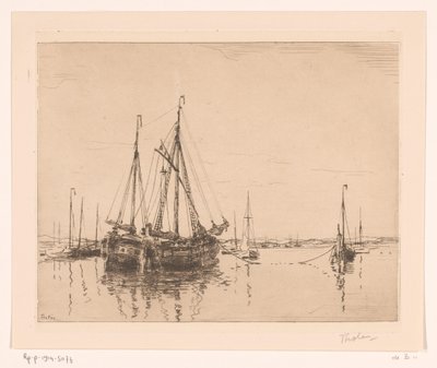 Hamn med förtöjd tvåmastad Haven, Norderney (originaltitel) av Willem Bastiaan Tholen (signed by artist)