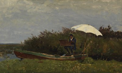 Målaren Gabriël arbetar i en båt, 1882 av Willem Bastiaan Tholen