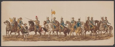 Delfts parad 1862, första gruppen Fjärde Lustrum av Royal Academy i Delft - Ao. 1862 - Costumed Optogt (serietitel på objekt) av Willem Bernardus IJzerdraat