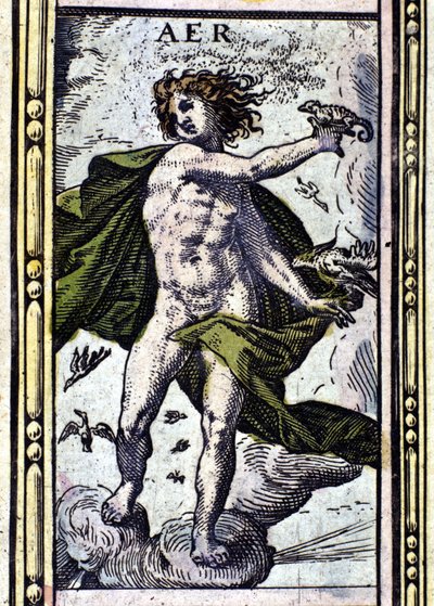 Air, ett av de fyra element som representeras i W. Blaeus Atlas tryckt i Amsterdam 1655. av Willem Blaeu