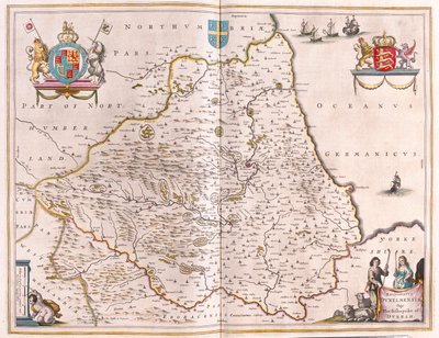 Bishoprike av Durham, i "Theatrum Orbis Terrarum, sive Atlas Novus" av Willem Blaeu, Amsterdam av Willem Blaeu
