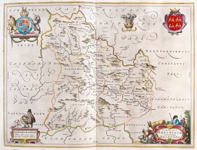 Breknoke, Wales, i "Theatrum Orbis Terrarum, sive Atlas Novus" av Willem Blaeu, Amsterdam av Willem Blaeu