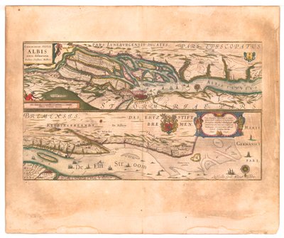 Celeberrimi Fluvii Albis nova delineatio (Den mycket berömda floden Elbe har fått en ny avgränsning.) av Willem Blaeu