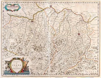 Städerna Parma och Piacenza, Italien, i "Theatrum Orbis Terrarum, sive Atlas Novus" av Willem Blaeu, Amsterdam av Willem Blaeu
