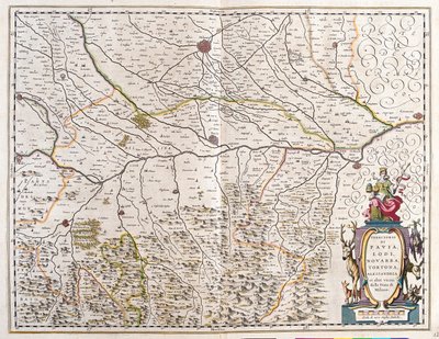 Städer i: Pavia, Lodi, Novara, Tortona, Italien "Theatrum Orbis Terrarum, sive Atlas Novus" av Willem Blaeu, Amsterdam av Willem Blaeu