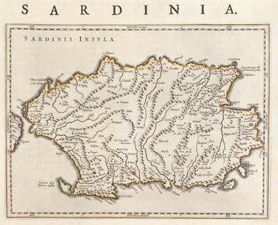 Ön Sardinien, Italien, i "Theatrum Orbis Terrarum, sive Atlas Novus" av Willem Blaeu, Amsterdam av Willem Blaeu