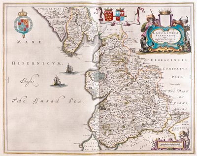 Lancaster och Lancastshire, i "Theatrum Orbis Terrarum, sive Atlas Novus" av Willem Blaeu, Amsterdam av Willem Blaeu