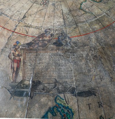Stort par biblioteksglober, det jordiska 1645/48, det himmelska efter c.1630 av Willem Blaeu